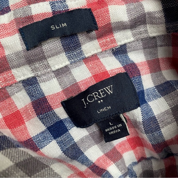 J Crew Linen Checkered Slim Fit Button Up Shirt - Picture 11 of 12